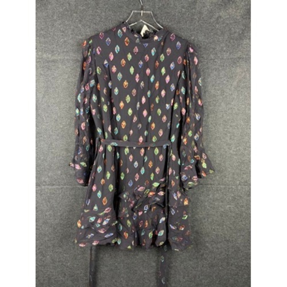 Saloni Marissa Mini Dress Black Rainbow Lurex Gem Jacquard Womens 12 NWT